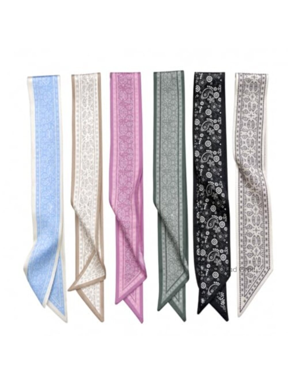 6 Pc Silk Hair Scarf Skinny Satin Neck Scarf Purse Scarf Women
